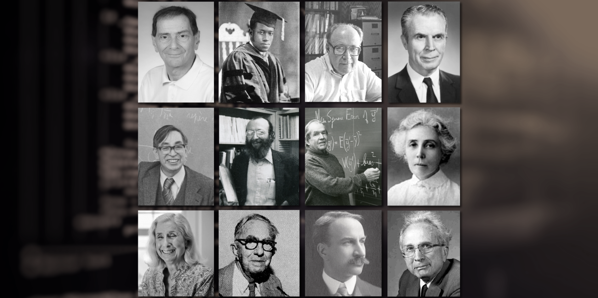 collage of black and white photos of leaders in math and statistics (all pulled from article)