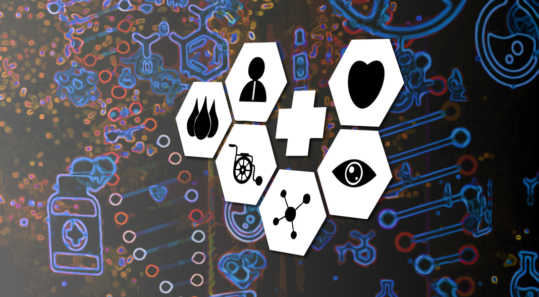 A color graphic showing the concept of AI in medicine