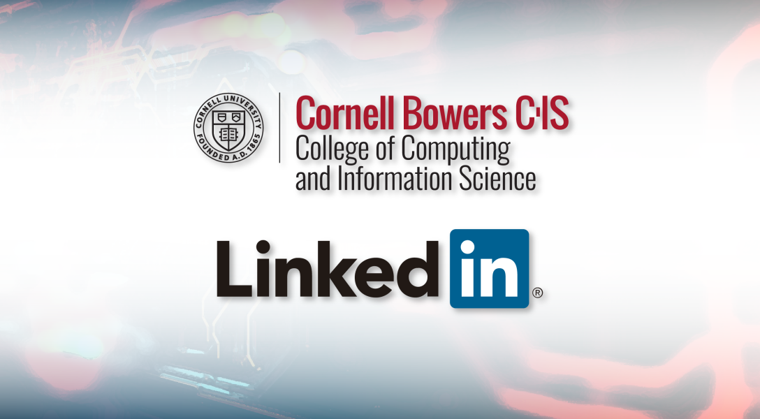 The Cornell Bowers CIS logo in black and red over the LinkedIn logo in black and blue