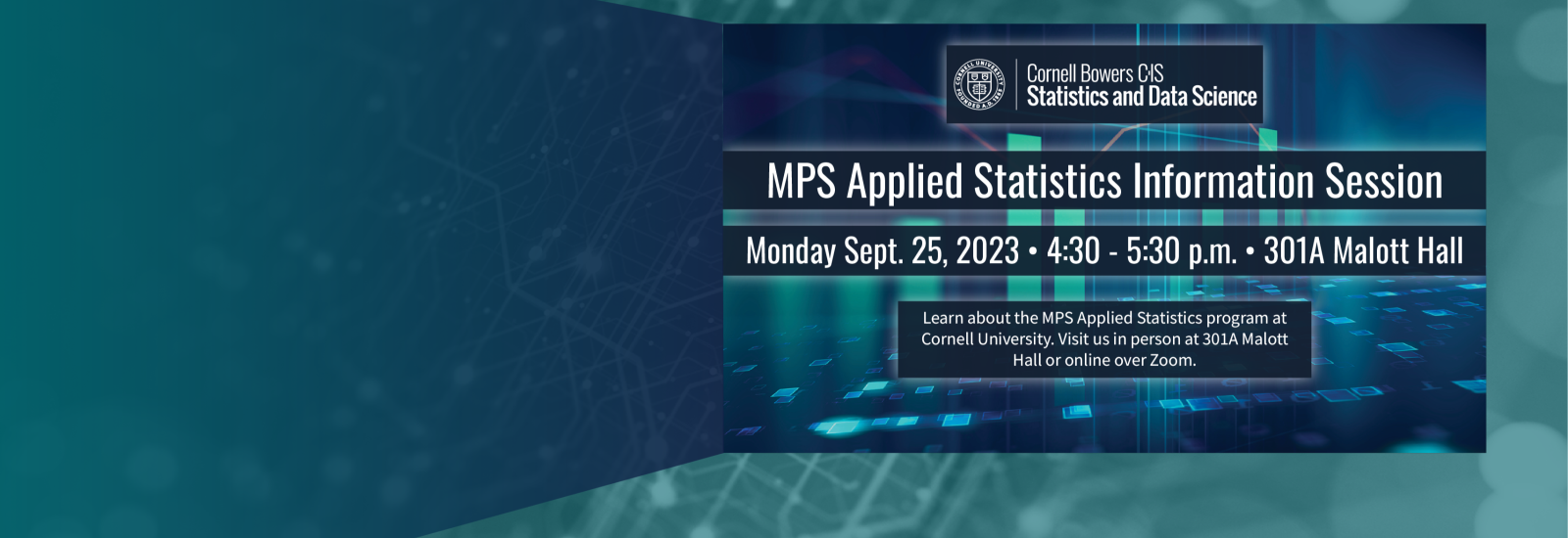 A graphic promoting the MPS Applied Statistics Info Session