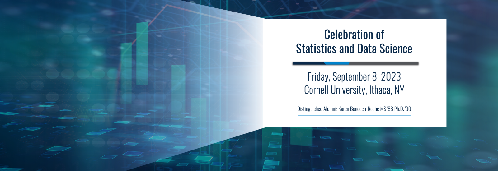 6th Celebration of Statistics and Data Science scheduled for September 8 一个抽象的蓝色背景白盒覆盖它。盒子里包含的信息SDS庆祝9/8