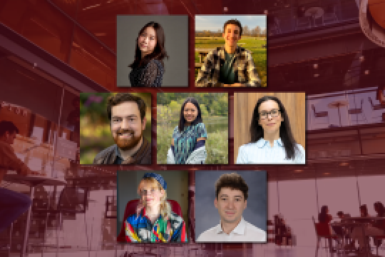 A photo collage showing 7 students at Cornell Bowers