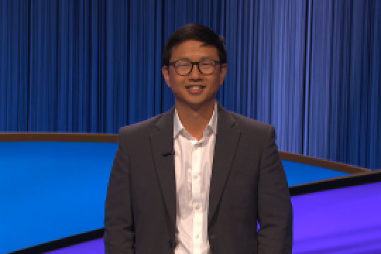 Sam Wang on the set of Jeopardy